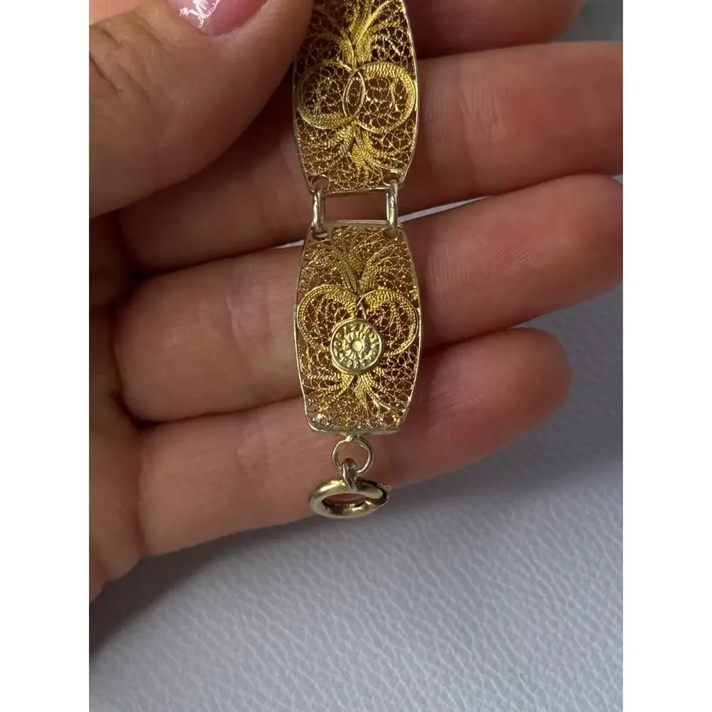 Portugal Topazio 925 Sterling Silver Gold Plated Bracelet Length 7 Inch